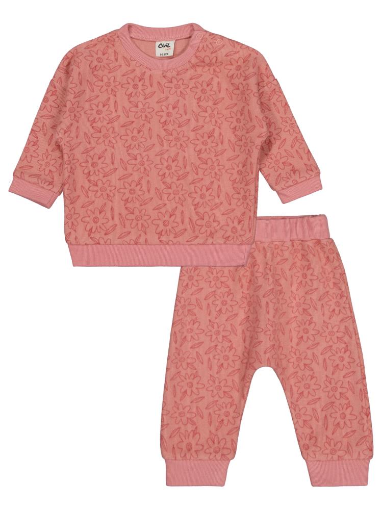 Civil Baby Çiçek Baskılı 6-18 Ay Takım - Pudra