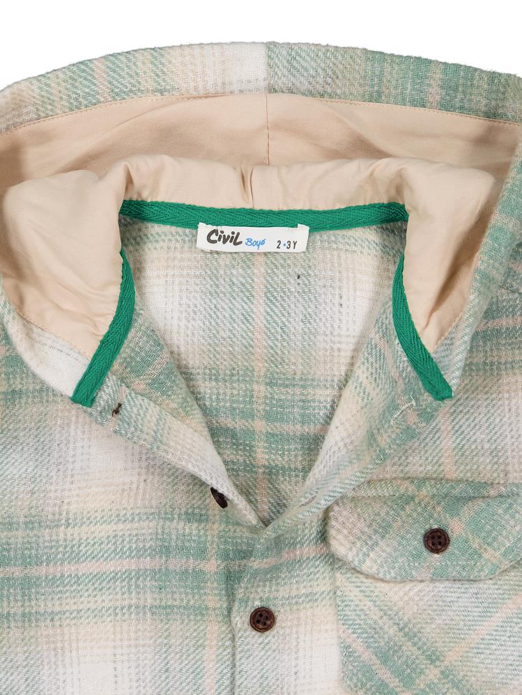Civil Boys Kapşonlu Ekose 2-5 Yaş Gömlek - Haki