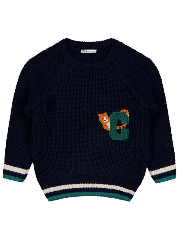 Civil Boys Kaplan C Nakışlı 2-5 Yaş Kazak - Lacivert