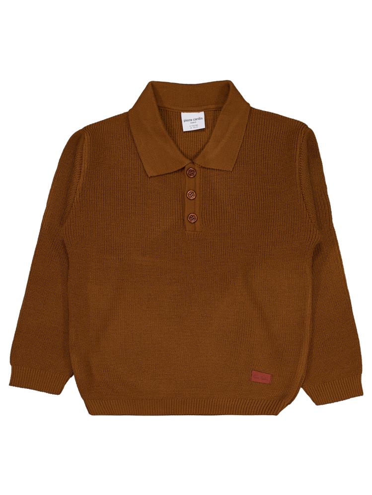 Pierre Cardin Gömlek Yaka Düğmeli 6-9 Yaş Kazak - Kahverengi
