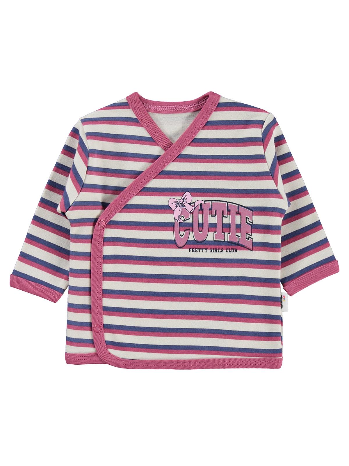 Civil Baby Çizgili Cutie Baskılı 0-1 Ay Zıbın Takımları - Bej