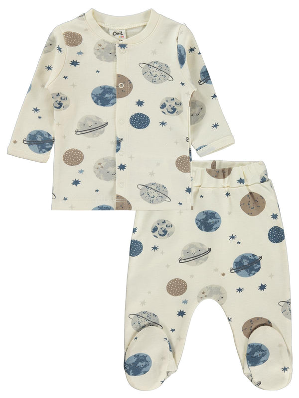 Civil Baby Gezegen Empirme 1-9 Ay Pijama Takımı - Ekru