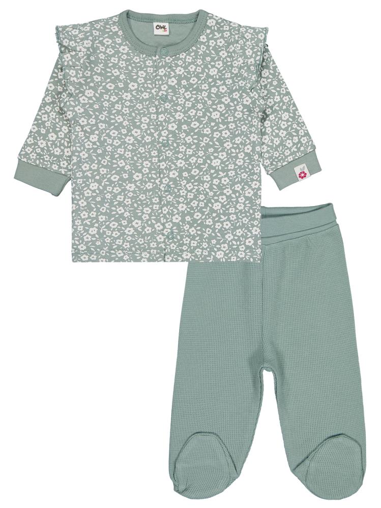 Civil Baby Çiçek Empirme 1-9 Ay Pijama Takımı - Yeşil