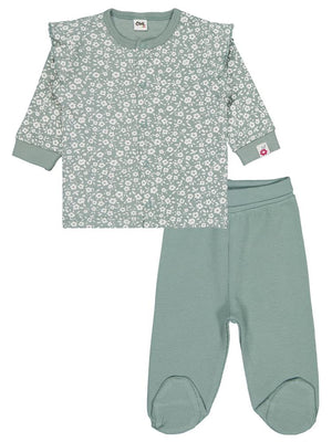 Civil Baby Çiçek Empirme 1-9 Ay Pijama Takımı - Yeşil