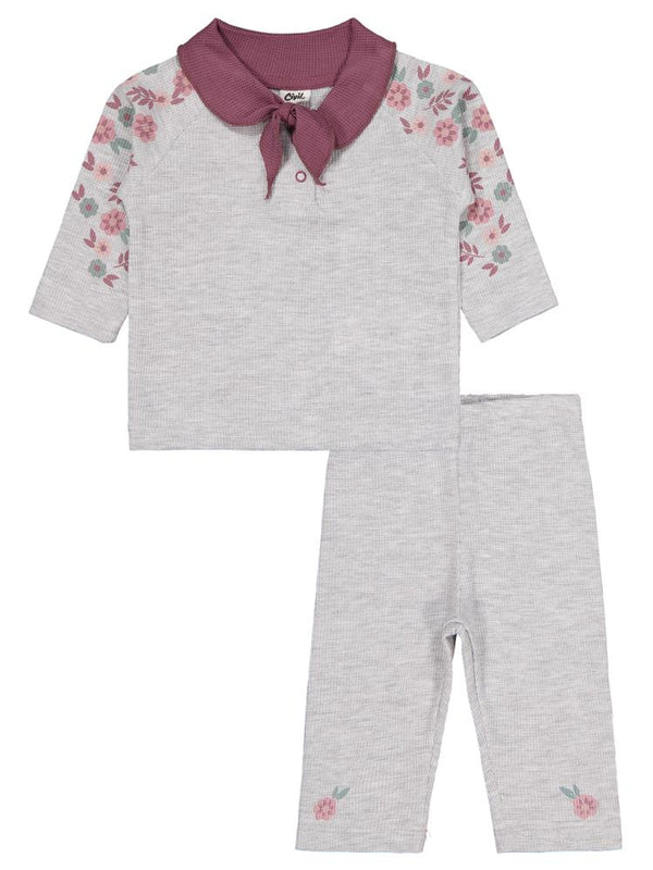 Civil Baby Kol Çiçek Baskılı 6-18 Ay Takım - Gri