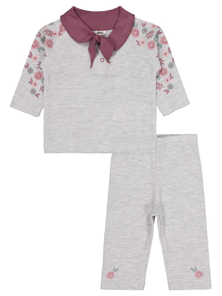 Civil Baby Kol Çiçek Baskılı 6-18 Ay Takım - Gri