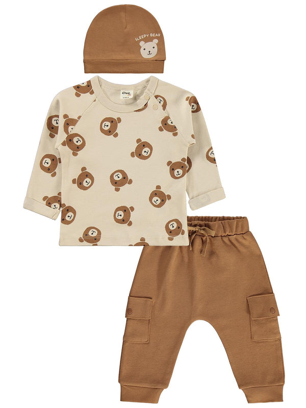 Civil Baby Ayıcık Empirme Şapkalı 6-18 Ay Takım - Bej