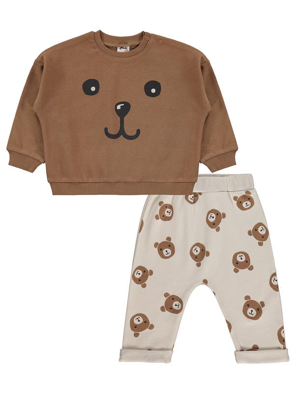 Civil Baby Ayıcık Empirme Baskılı 6-18 Ay Takım - Bej