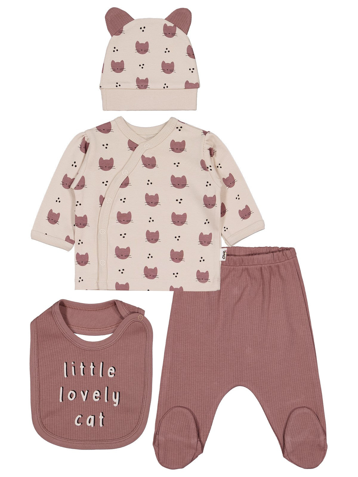 Civil Baby Kedi Empirme 4 lü 0-1 Ay Zıbın Takımları - Bej