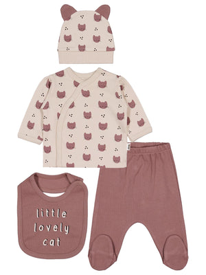 Civil Baby Kedi Empirme 4 lü 0-1 Ay Zıbın Takımları - Bej