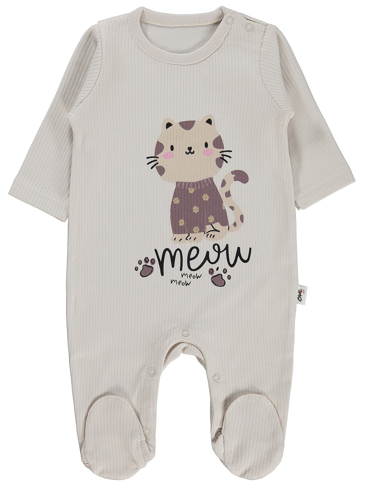 Civil Baby Kedi Baskılı 1-9 Ay Tulum - Bej