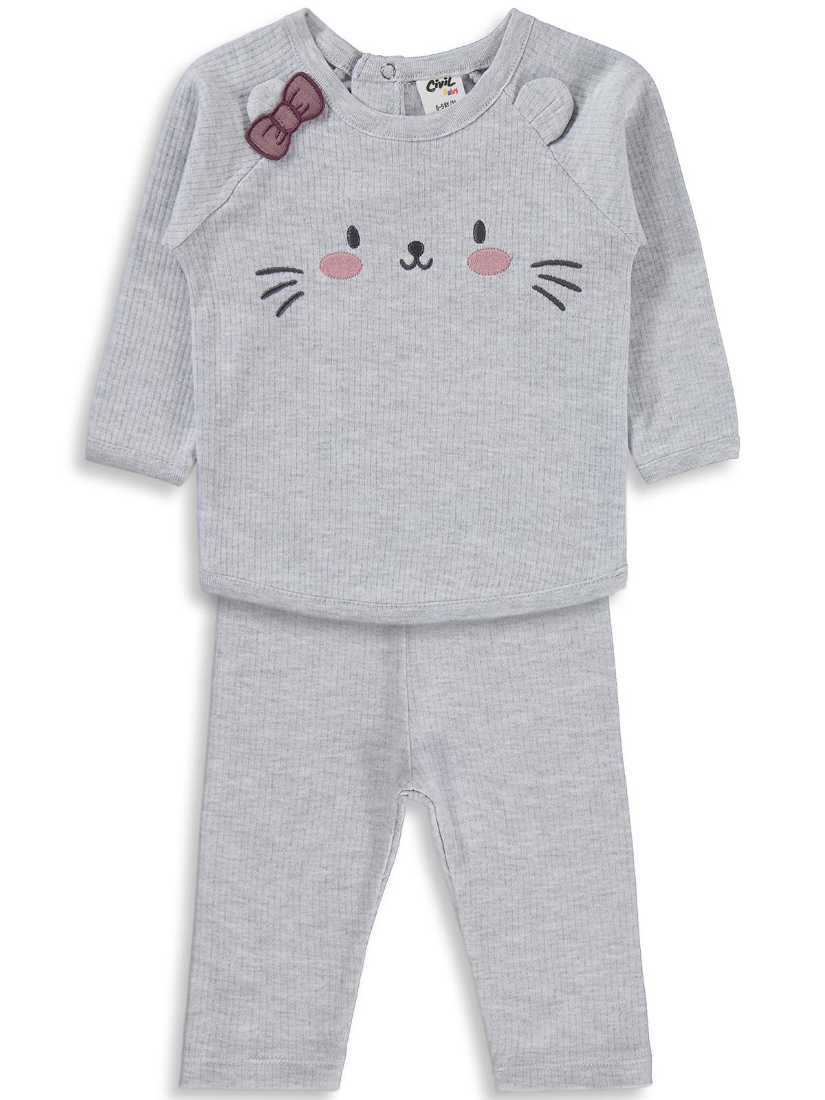 Civil Baby Kuyruk ve Kedi Baskılı 6-18 Ay Takım - Bej