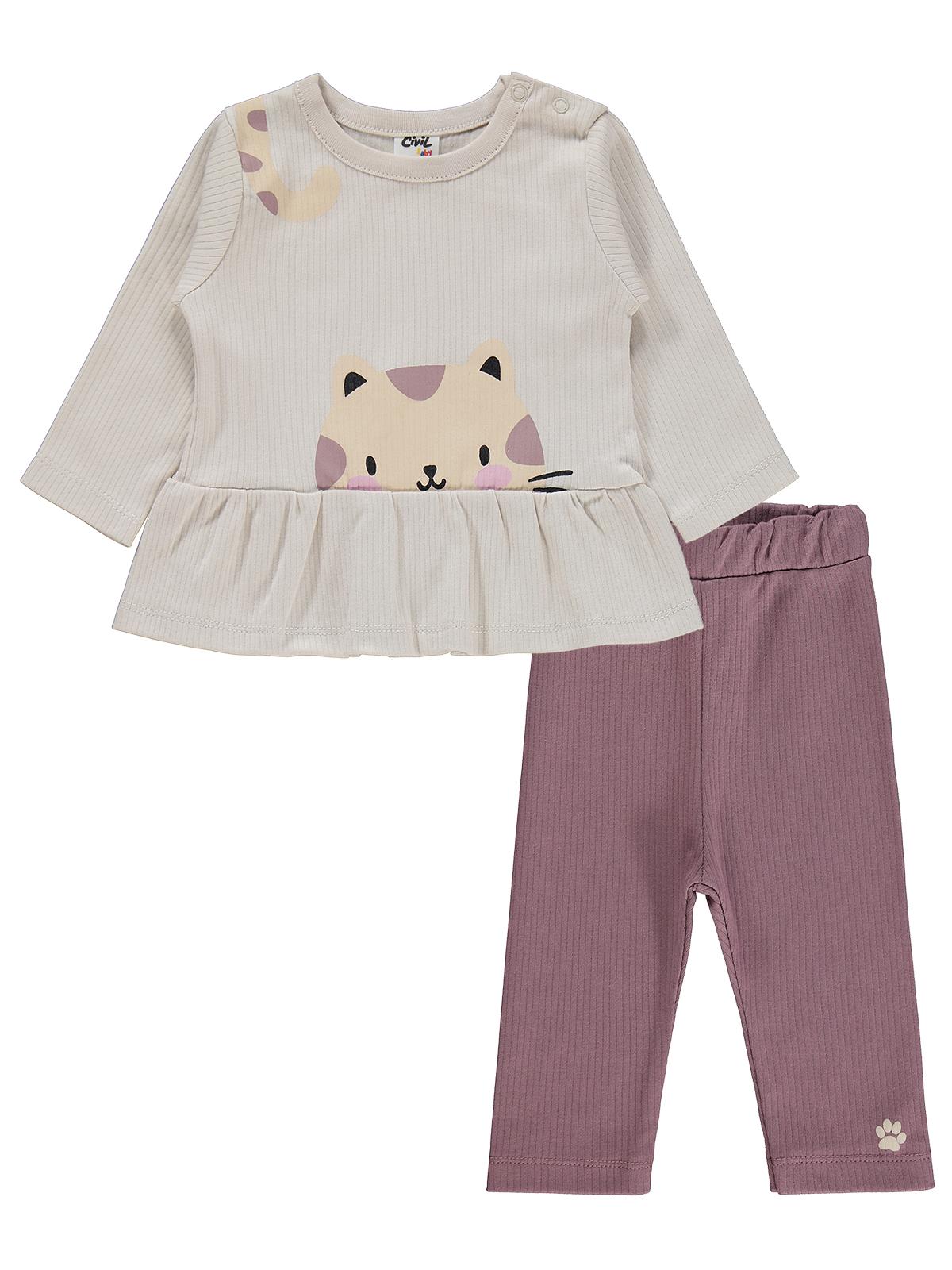 Civil Baby Kedi Yüz Baskılı 6-18 Ay Takım - Gri