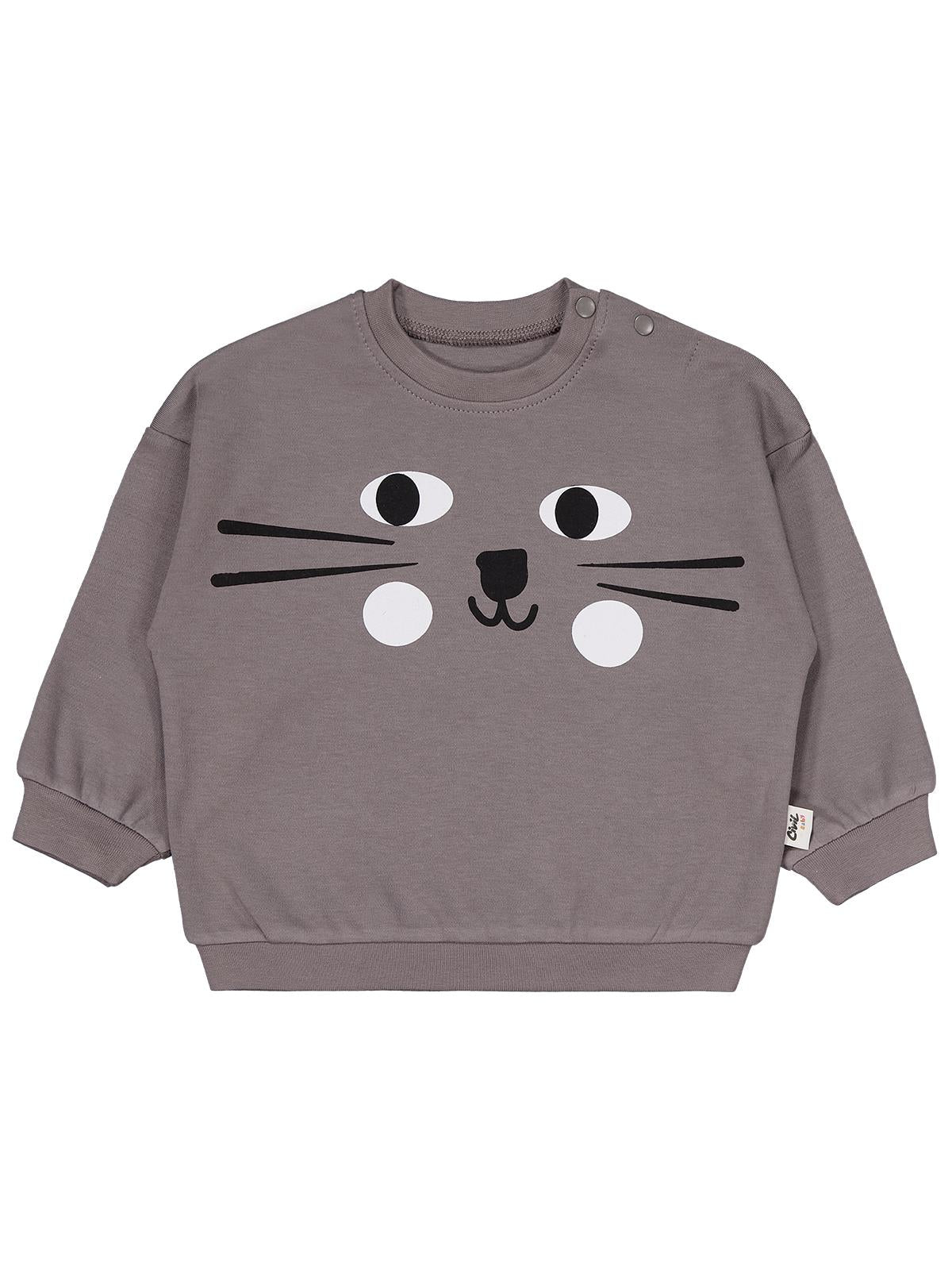 Civil Baby Kedi Yüz Baskılı 6-18 Ay Takım - Gri