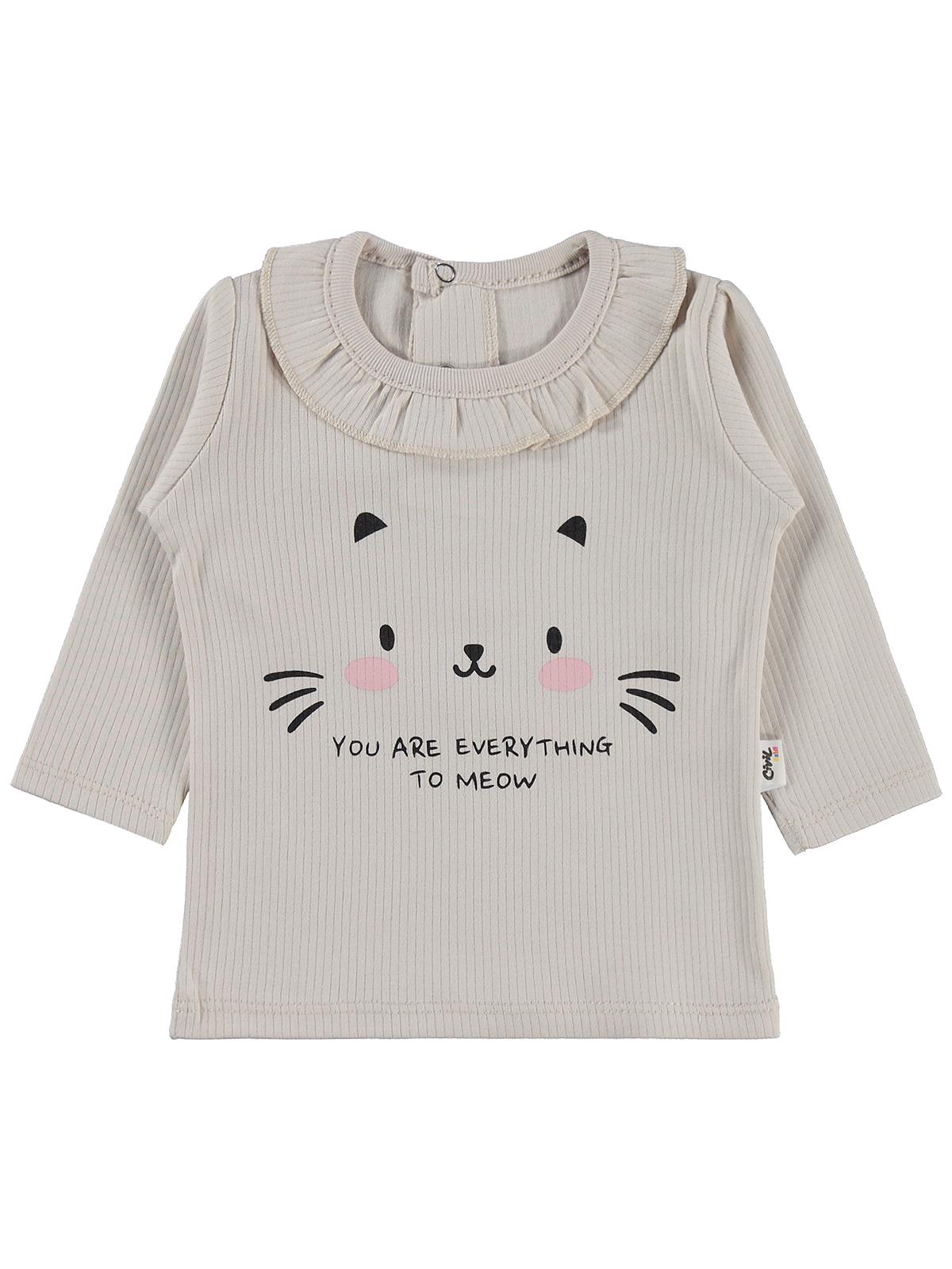 Civil Baby Kedi Yüz Baskılı 6-18 Ay Sweatshirt - Bej