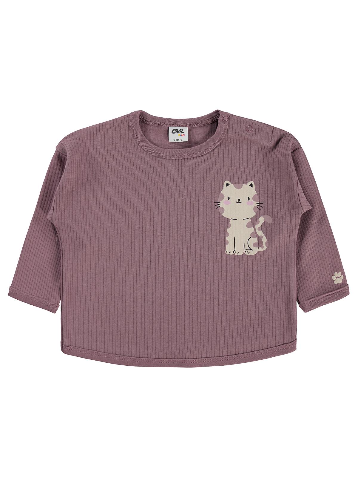 Civil Baby Oturan Kedi Baskılı 6-18 Ay Sweatshirt - Kahve
