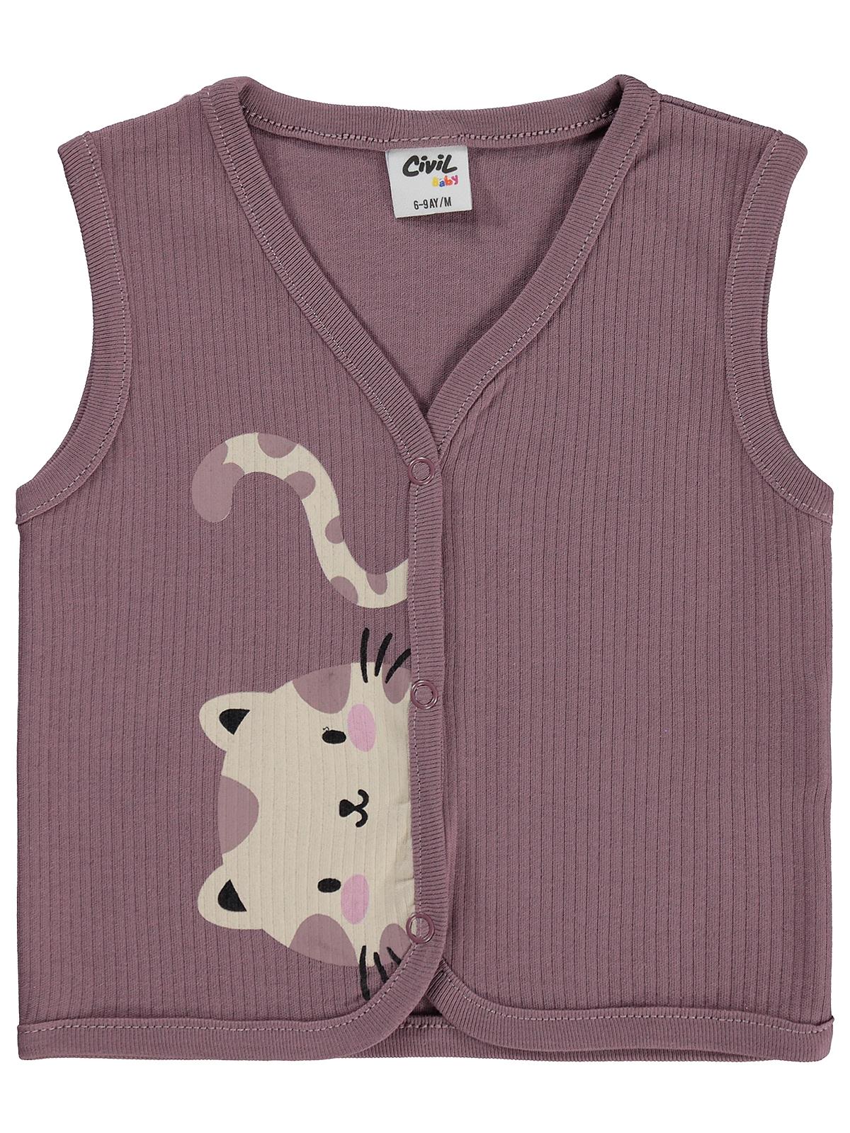 Civil Baby Kedi Baskılı 6-18 Ay Yelek - Kahve