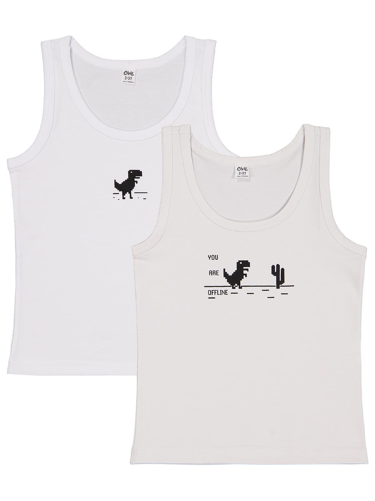 Civil Boys Beyaz-Gri 2-10 Yaş Erkek Çocuk 2'li Atlet