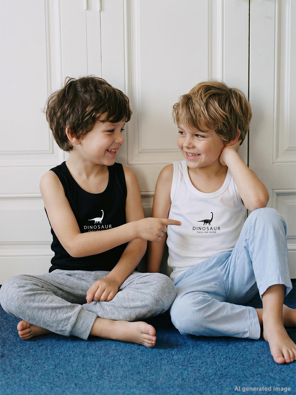 Civil Boys Erkek Çocuk Dinosaur Erkek Çocuk 2'li Atlet | Likralı Süprem | Okul Kreş ve Günlük Kullanım