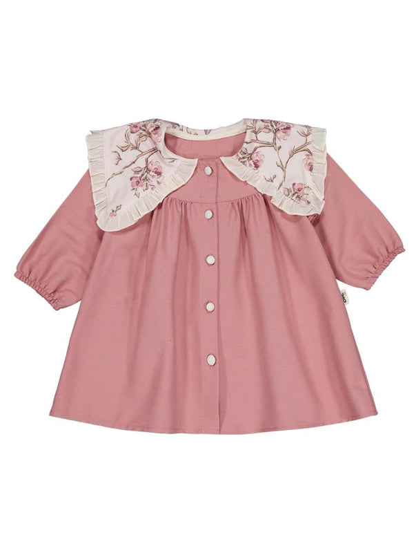 Civil Baby Çiçek Baskı Yakalı 6-18 Ay Elbise - Pudra