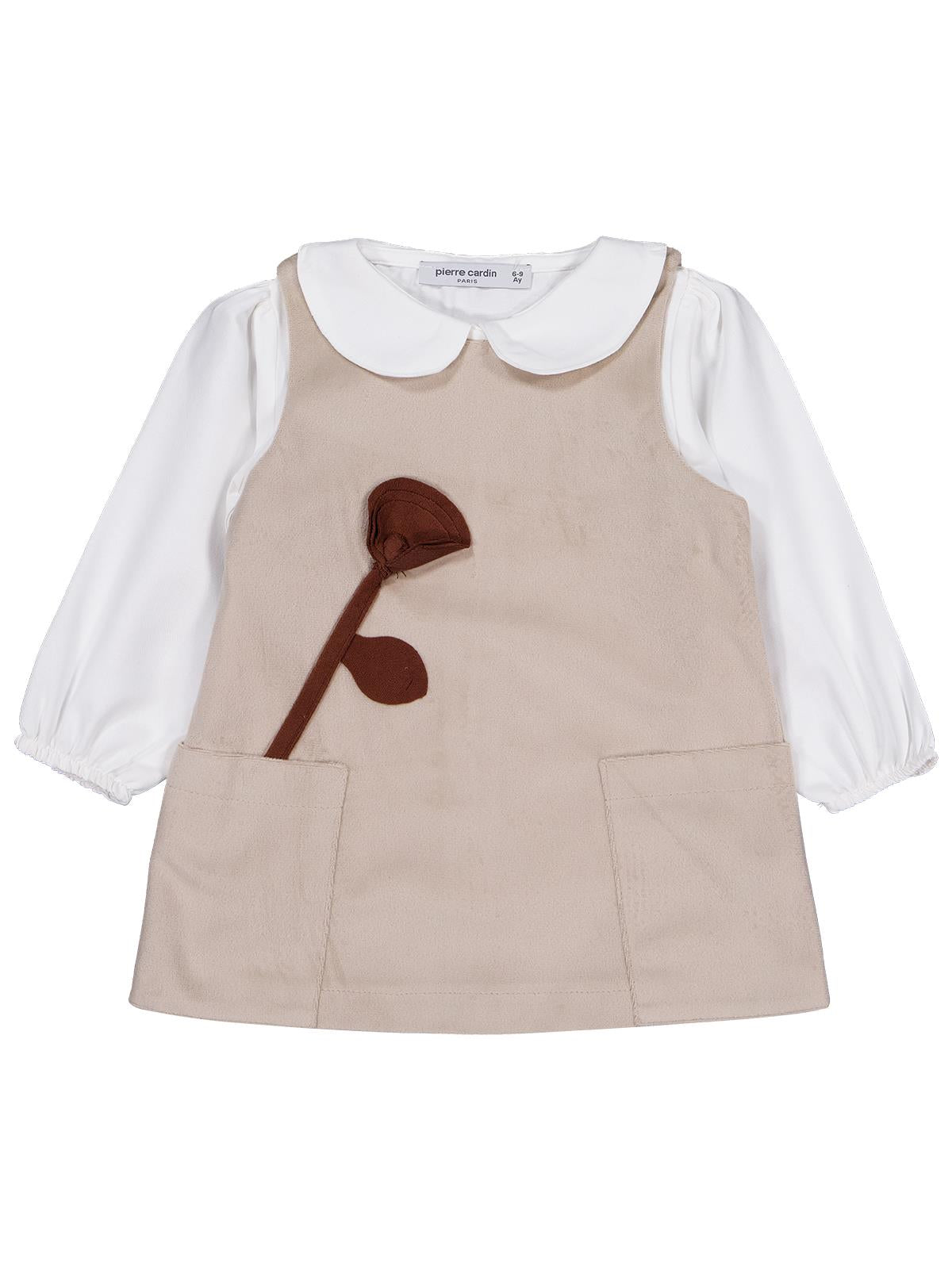 Pierre Cardin Çiçek Nakışlı 6-18 Ay Elbise - Bej