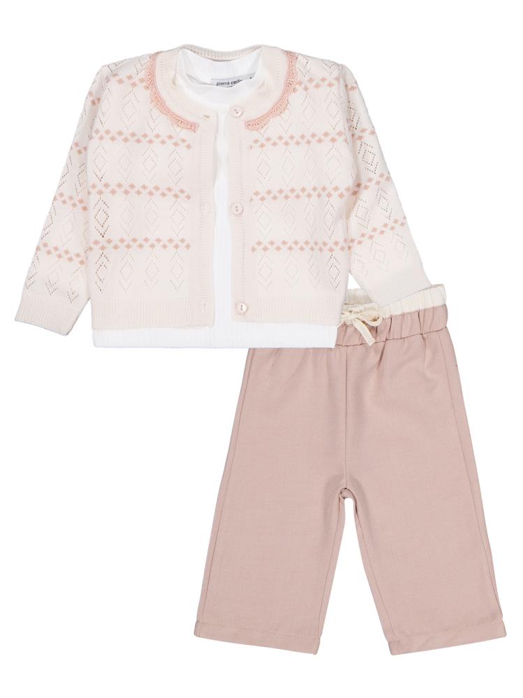 Pierre Cardin Triko Hırkalı 3'lü 6-18 Ay Takım - Pudra