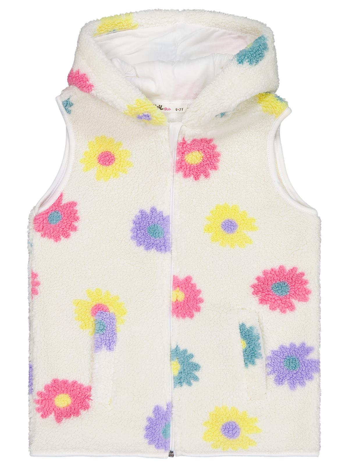 Civil Girls Çiçek Desenli 6-9 Yaş Yelek - Ekru