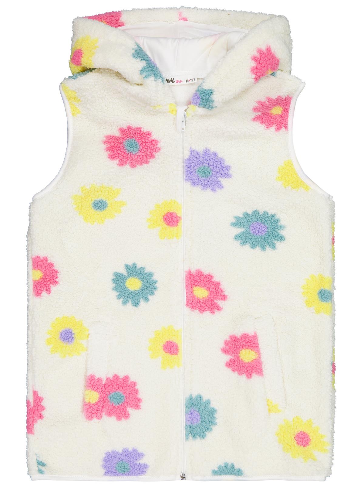 Civil Girls Çiçek Desenli 10-13 Yaş Yelek - Ekru