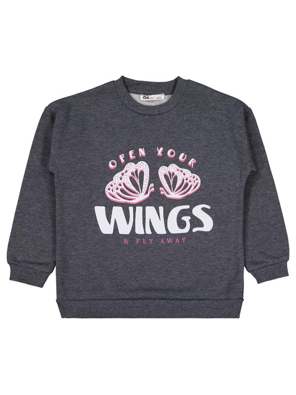 20252424 Civil Girls Wings Baskılı 6-9 Yaş Sweatshirt - Gri