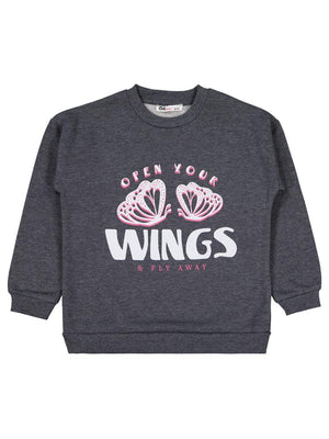 20252424 Civil Girls Wings Baskılı 6-9 Yaş Sweatshirt - Gri