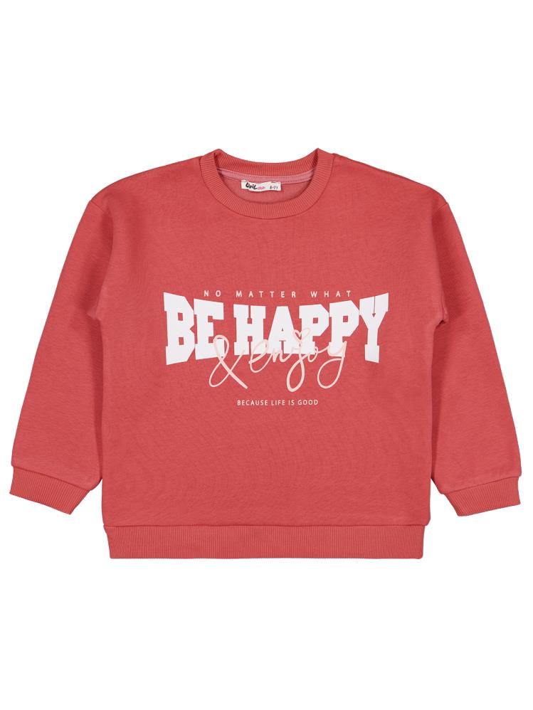 Civil Girls Be Happy Baskılı 6-9 Yaş Sweatshirt - Turuncu