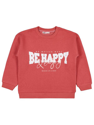Civil Girls Be Happy Baskılı 6-9 Yaş Sweatshirt - Turuncu