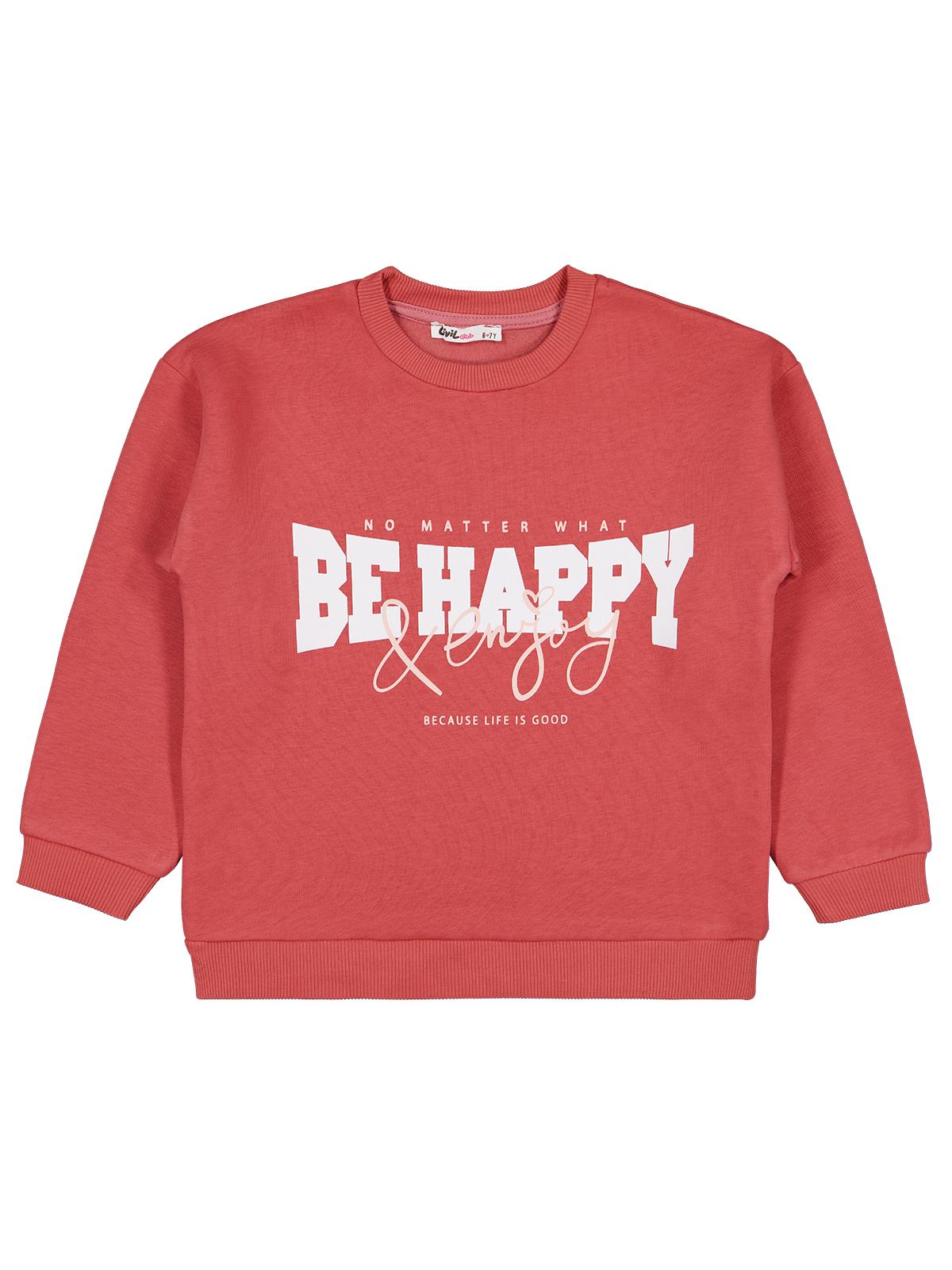 Civil Girls Be Happy Baskılı 6-9 Yaş Sweatshirt - Turuncu