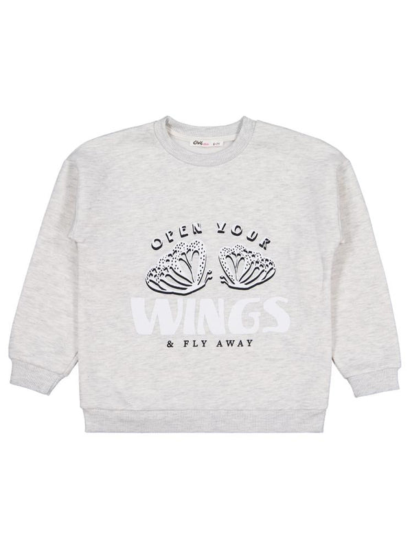 20252424 Civil Girls Wings Baskılı 6-9 Yaş Sweatshirt - Gri