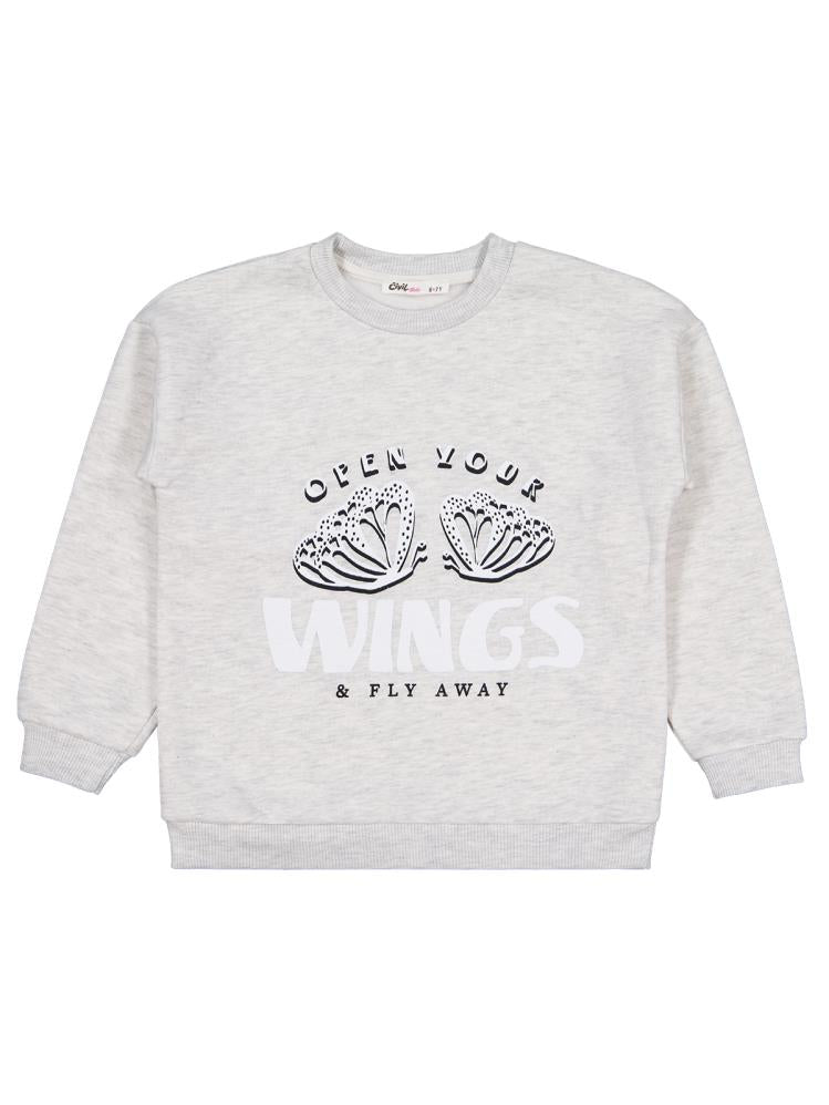 20252424 Civil Girls Wings Baskılı 6-9 Yaş Sweatshirt - Gri