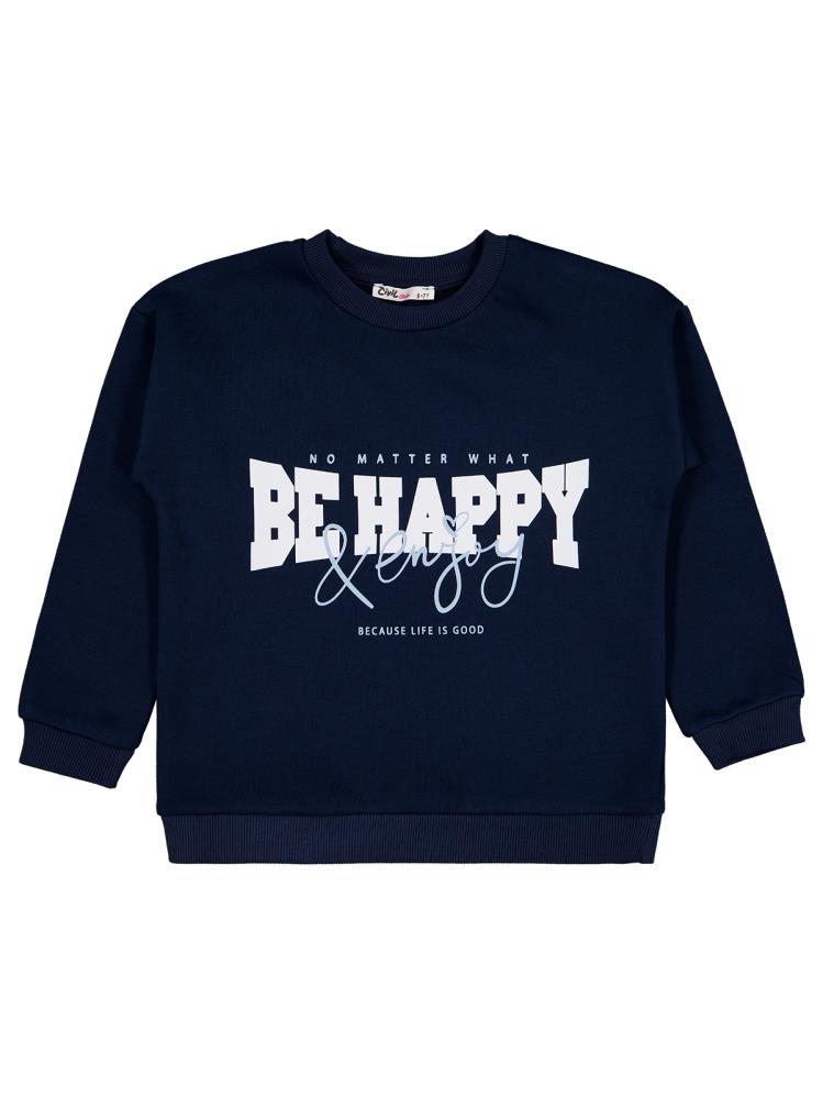 Civil Girls Be Happy Baskılı 6-9 Yaş Sweatshirt - Lacivert