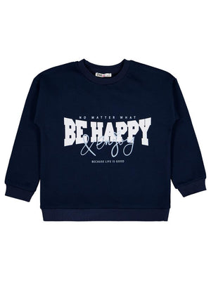 Civil Girls Be Happy Baskılı 6-9 Yaş Sweatshirt - Lacivert