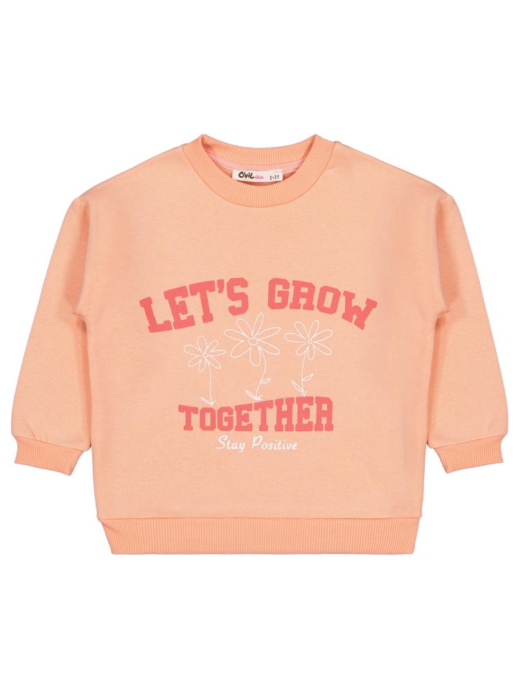 Civil Girls Lest Grow Together Baskılı 2-5 Yaş Sweatshirt - Turuncu