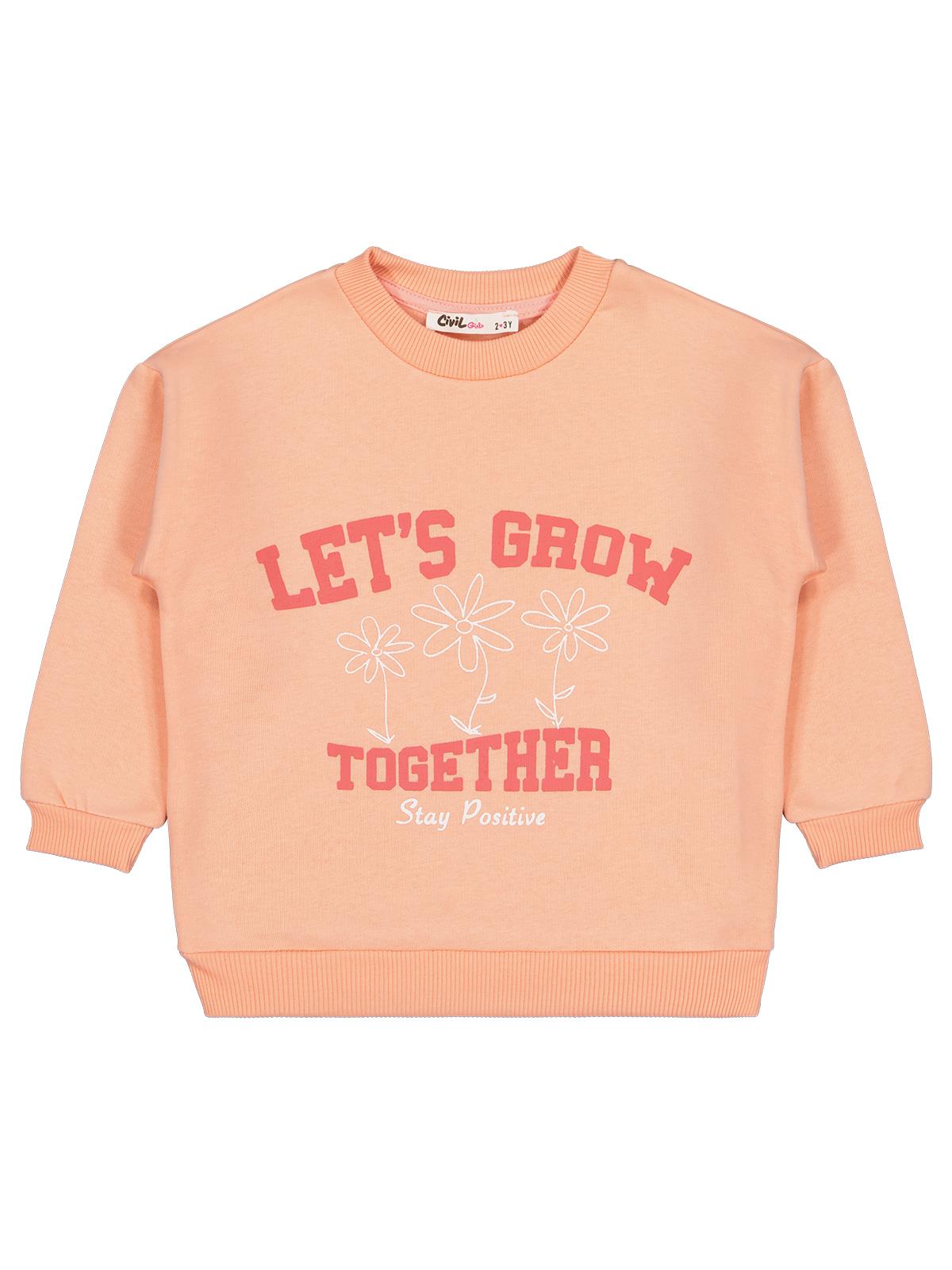 Civil Girls Lest Grow Together Baskılı 2-5 Yaş Sweatshirt - Turuncu