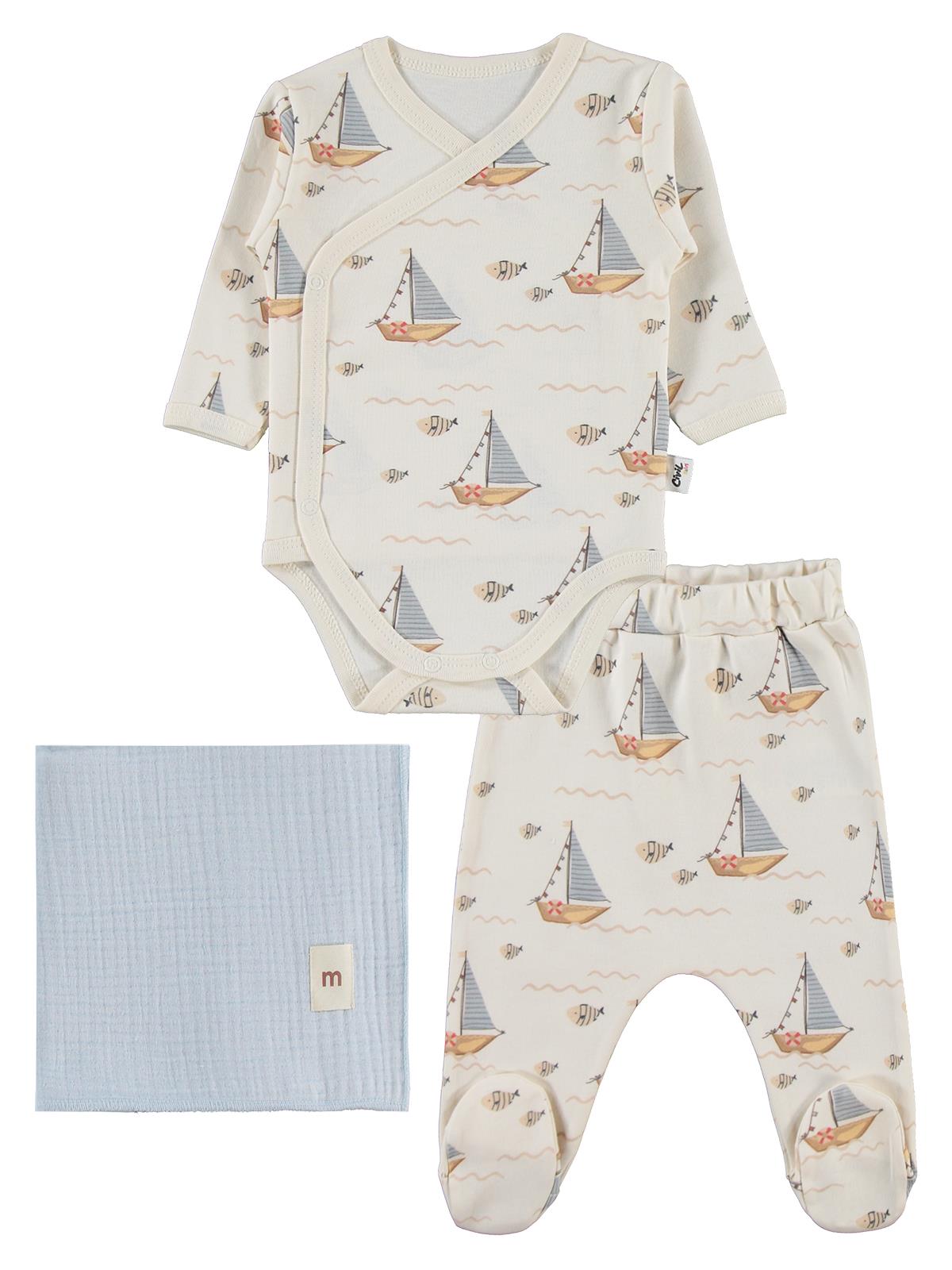 Civil Baby Yelken Empirmeli Battaniyeli Set 1-6 Ay Takım - Ekru