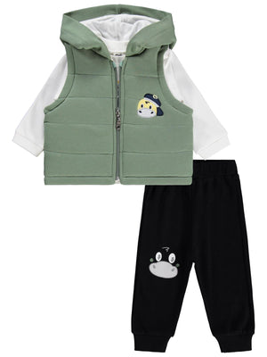 Civil Baby Dino Baskılı 3'lü 6-18 Ay Takım - Haki