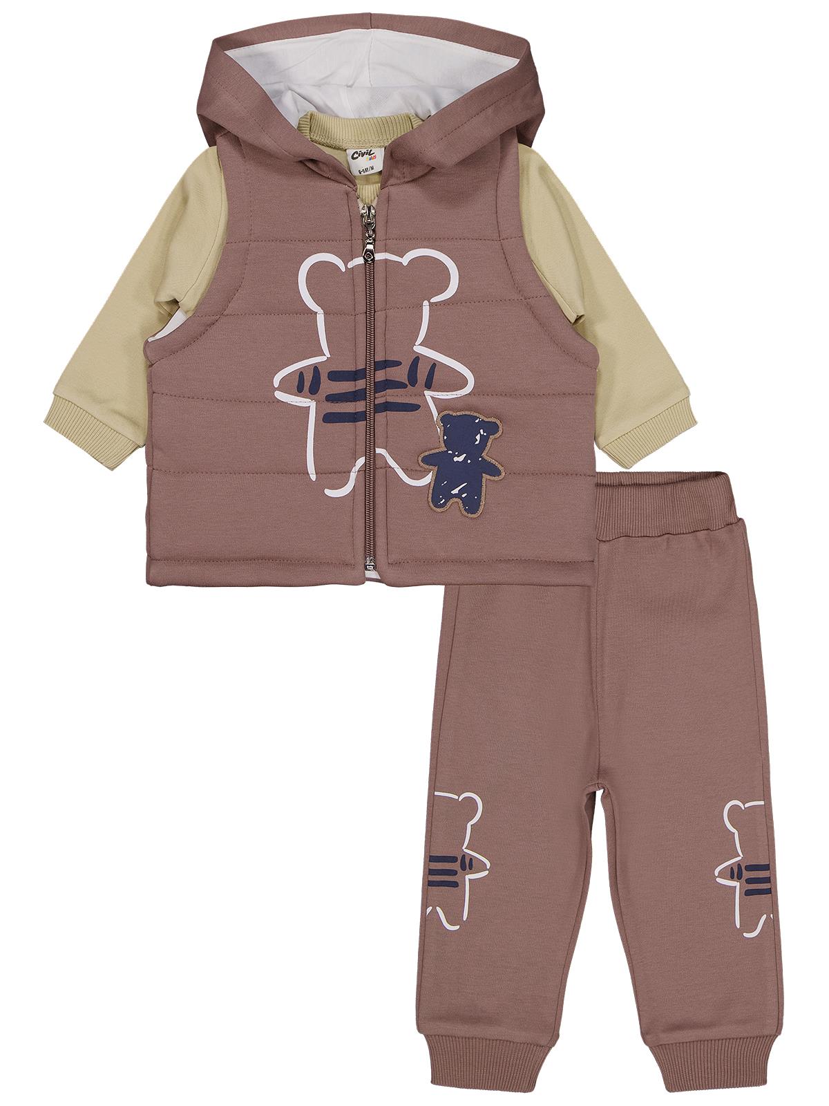 Civil Baby Ayıcık Baskılı 3'lü 6-18 Ay Takım - Kahverengi