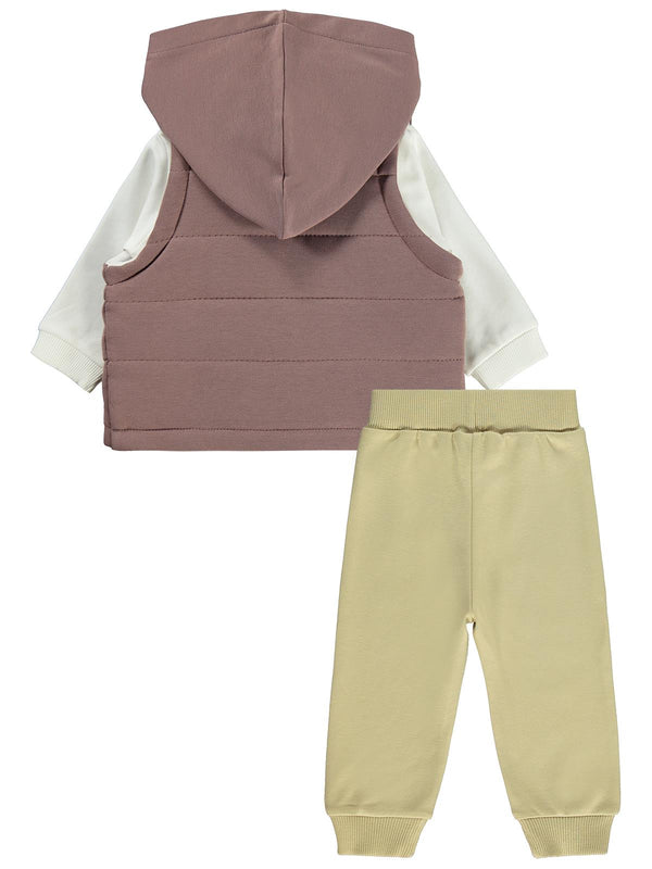 Civil Baby Dino Baskılı 3'lü 6-18 Ay Takım - Kahverengi