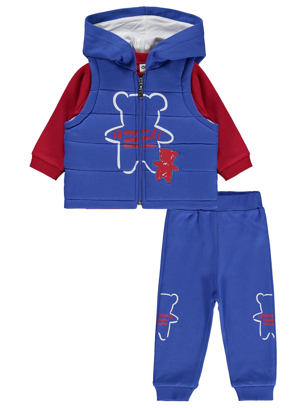 Civil Baby Ayıcık Baskılı 3'lü 6-18 Ay Takım - Mavi