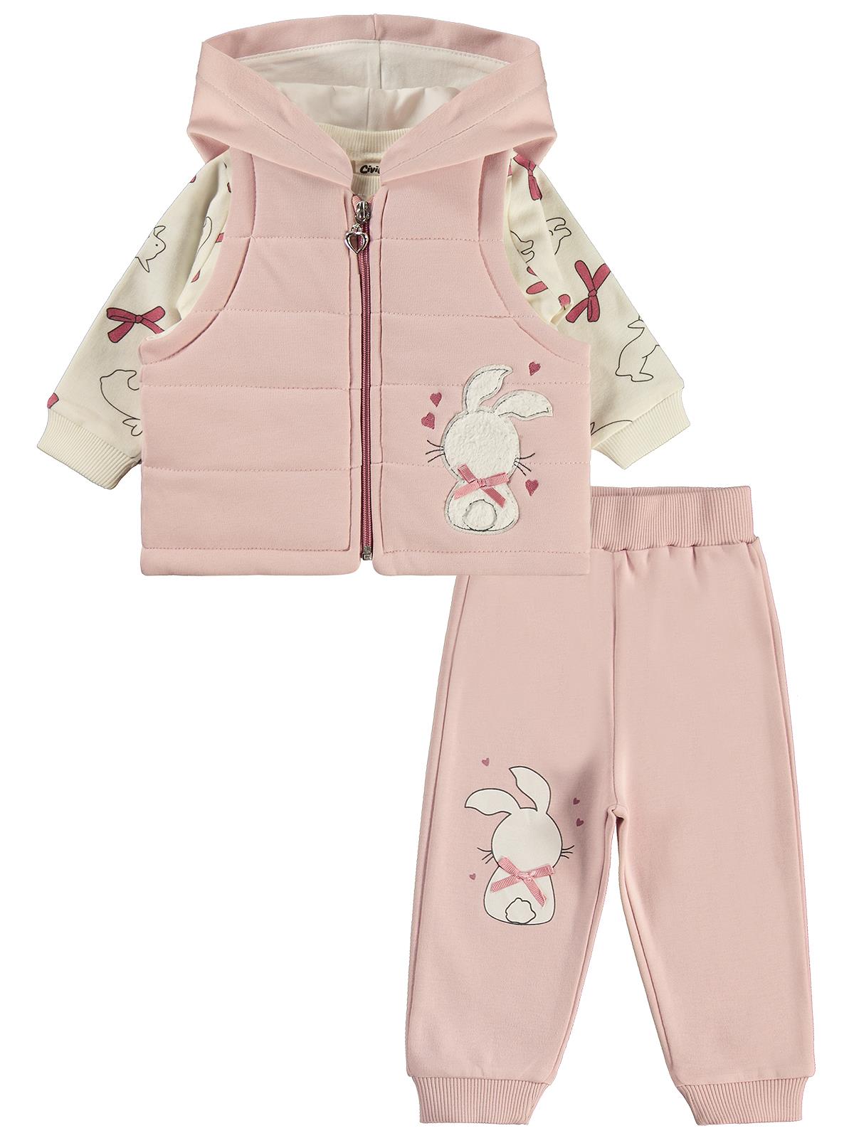 Civil Baby Tavşan Baskılı 3'lü 6-18 Ay Takım - Pembe