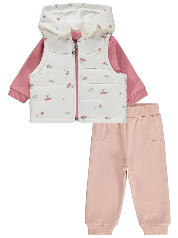 Civil Baby Mantar Baskılı 3'lü 6-18 Ay Takım - Pudra