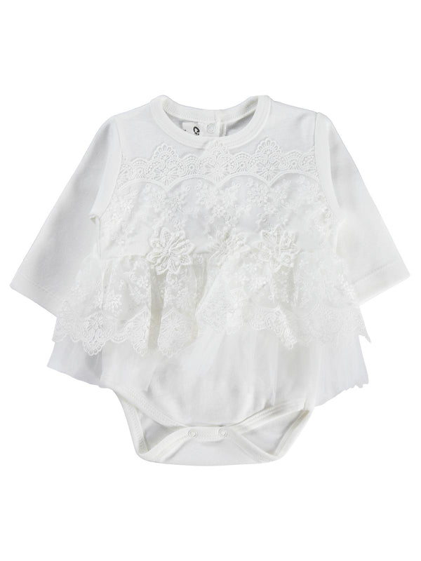 Civil Baby Fırfır Tüllü 3-12 Ay Çıtçıtlı Badi - Ekru