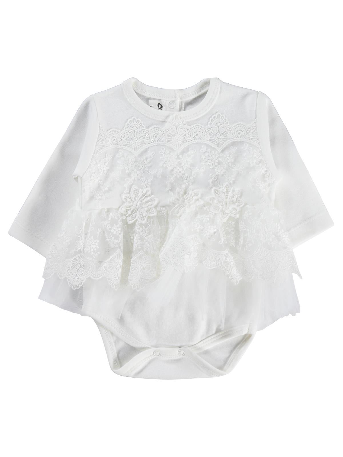 Civil Baby Fırfır Tüllü 3-12 Ay Çıtçıtlı Badi - Ekru