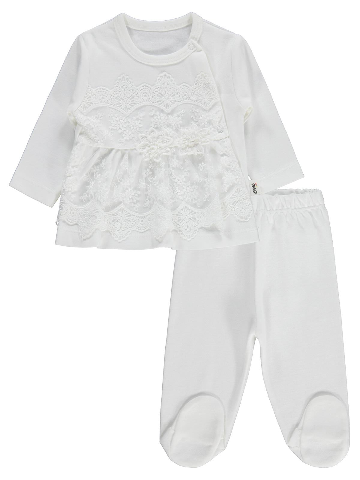 Civil Baby Fırfır Tüllü 1-9 Ay Pijama Takımı - Ekru