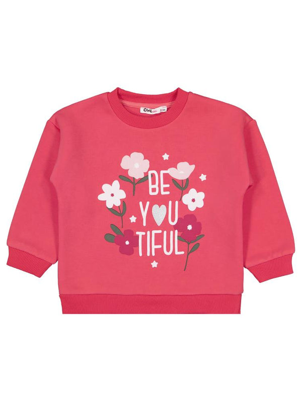 Civil Girls Çiçek Baskılı 2-5 Yaş Sweatshirt - Kırmızı